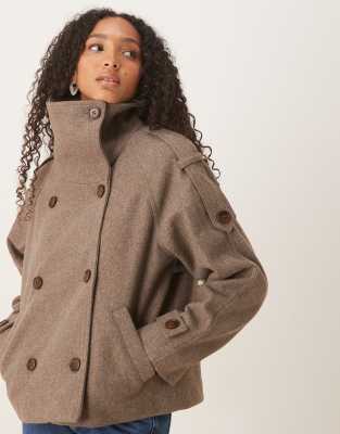 ASOS DESIGN - Formeller Cropped Trenchcoat in meliertem Pilzbraun