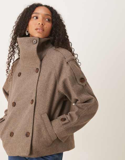 ASOS DESIGN – Formeller Cropped Trenchcoat in meliertem Pilzbraun - view 1