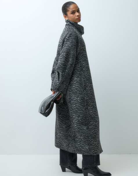 ASOS DESIGN formeller Oversize-Mantel in Grau mit Zebramuster - view 1