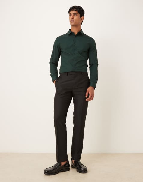 ASOS DESIGN – Formelles, eng geschnittenes Hemd in Tannengrün - view 1