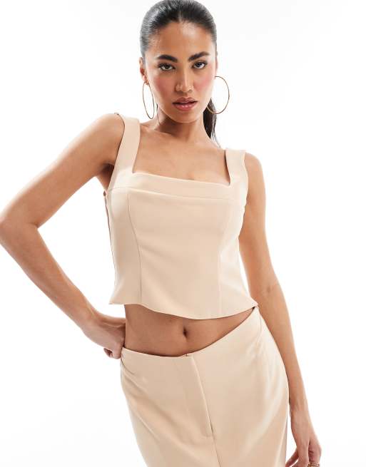 ASOS Design – Formelles Oberteil in Taupe mit eckigem Ausschnitt, Kombiteil