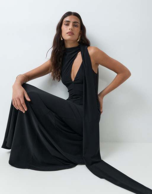 ASOS DESIGN formende maxikjole med tørklædedetalje i sort, 3 af 5