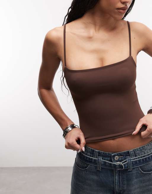 ASOS DESIGN – Formendes Cropped Camisole-Top in Braun, 2 von 4