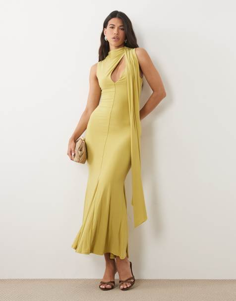 ASOS DESIGN formendes Maxikleid mit Schal-Detail in Olivgrün - view 1