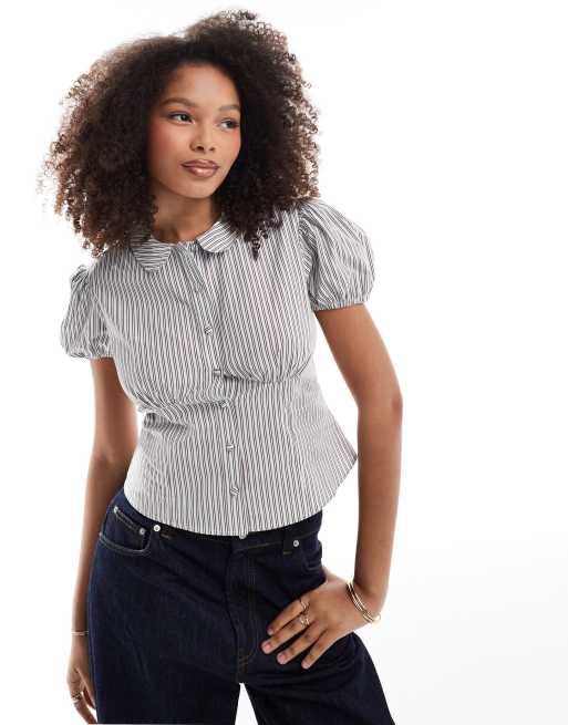 ASOS DESIGN - Formsyet, krympet poplin-skjorte med striber i blå