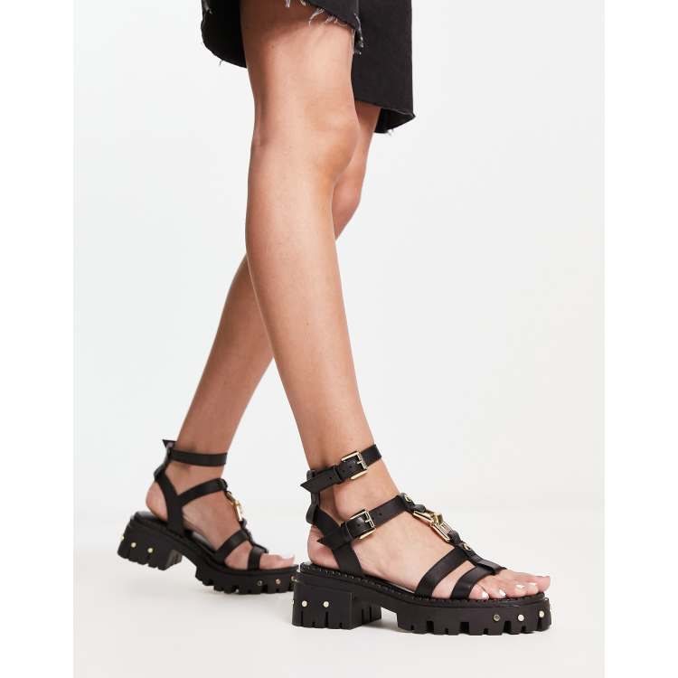 ASOS DESIGN Fahrenheit chunky toe thong flat sandals in black - BLACK