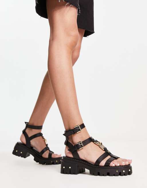 Black flat chunky on sale sandals