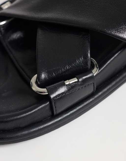 ASOS DESIGN Forrest premium footbed sandals in black leather, 3 of 4