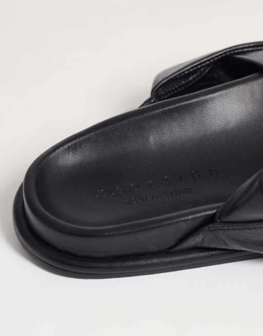 ASOS DESIGN Forrest premium footbed sandals in black leather, 4 of 4