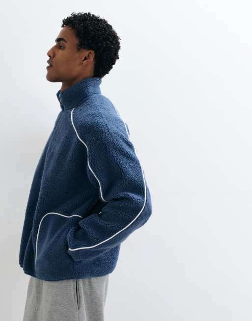 ASOS DESIGN forro de borreguito oversize con cremallera y ribetes en azul, 3 de 5