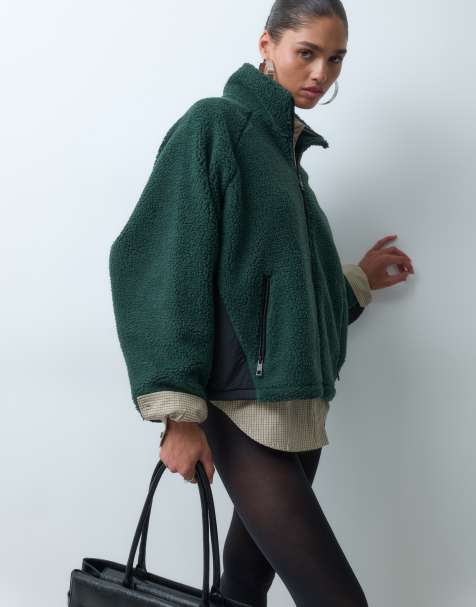 ASOS DESIGN forro polar borg con cremallera de nailon en verde - view 1