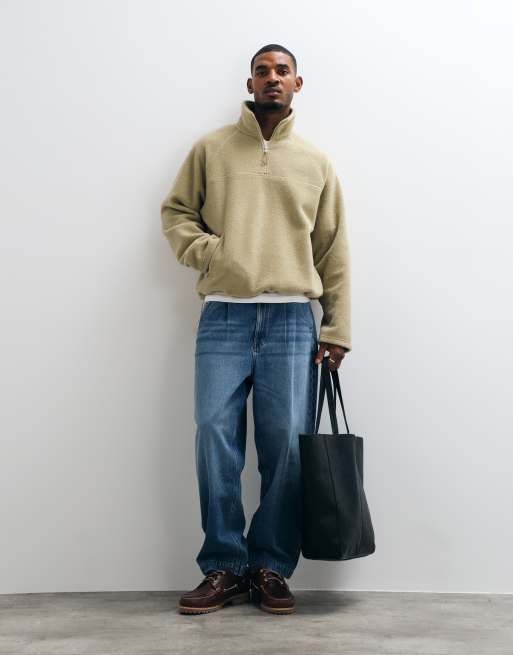 ASOS DESIGN - forro polar borg extragrande con media cremallera en verde, 3 de 5
