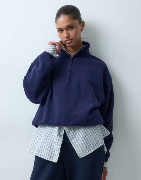 ASOS DESIGN forro polar con cuello alzado y media cremallera en azul marino - view 1