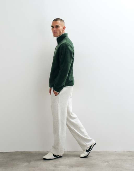 ASOS DESIGN forro polar con media cremallera y ribete en contraste en verde, 3 de 5