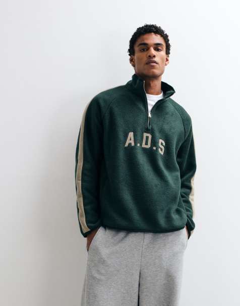 ASOS DESIGN - forro polar extragrande con media cremallera y detalles de corte y confección en verde - view 1