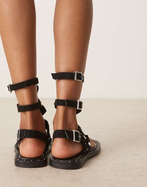 ASOS DESIGN - Fort - Sorte gladiatorsandaler i læder og ruskind, 4 af 4