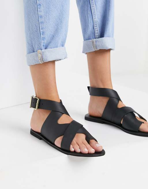 ASOS DESIGN Fortify leather flat sandals in black