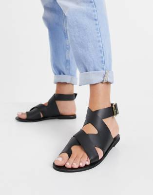 Fortify - Sandali bassi in pelle nera-Nero - ASOS DESIGN sandali donna Nero