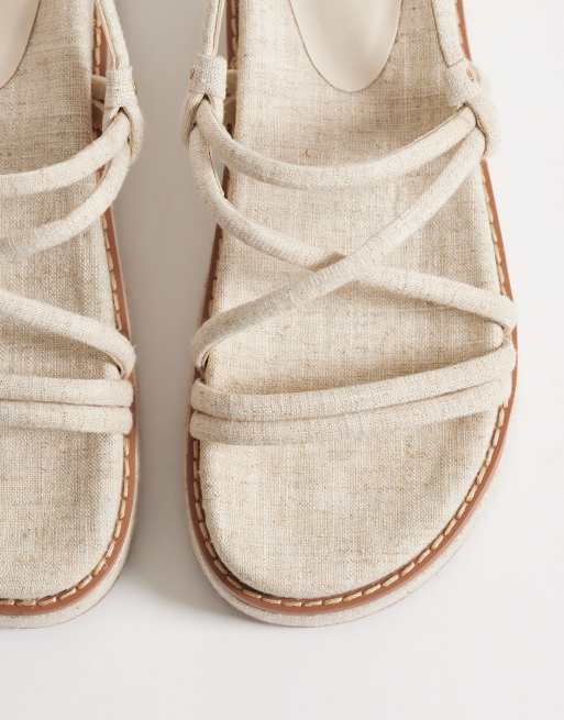 ASOS DESIGN - Fortitude - Naturfarvede flatform-sandaler med stropper i hørlook, 2 af 4