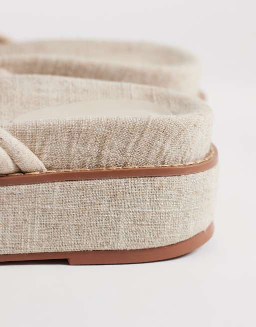 ASOS DESIGN - Fortitude - Naturfarvede flatform-sandaler med stropper i hørlook, 3 af 4
