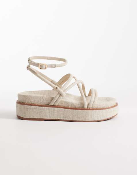 ASOS DESIGN – Fortitude – Sandały z paseczkami na płaskiej platformie w kolorze naturalnego lnu - view 1
