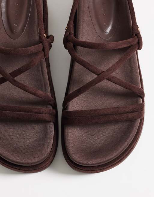 ASOS DESIGN Fortitude strappy flatform sandals in chocolate