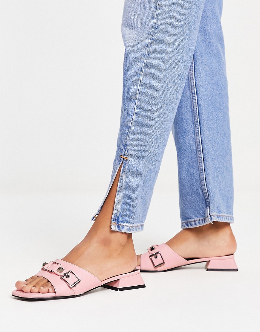 Asos Design Fortress Stud And Buckle Heeled Sandal In Pink