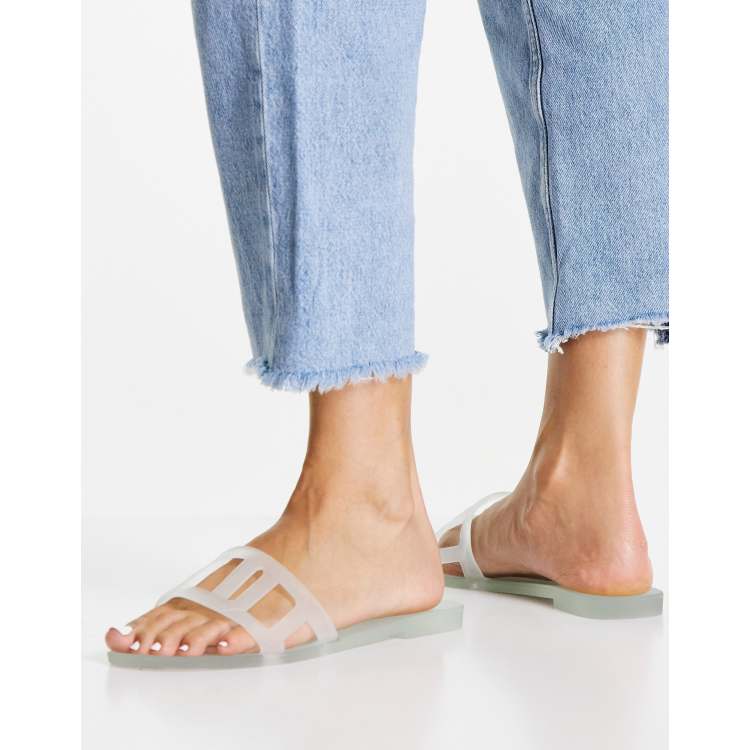 Clear store flat mules