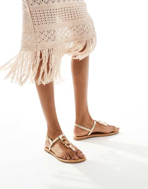 ASOS DESIGN Fortune hardware flat sandal in gold - view 1