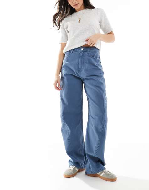 ASOS DESIGN - Forvaskede blå jeans med tøndeformede ben og buede sømme - view 1