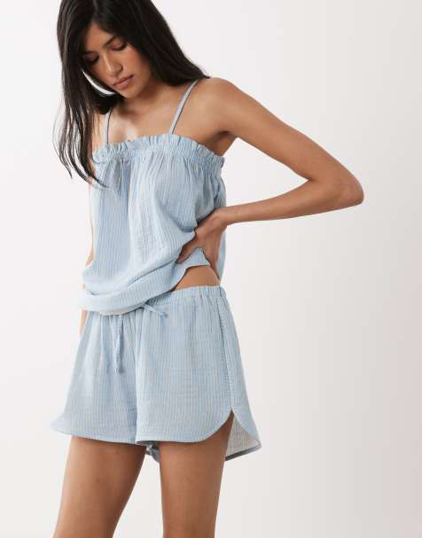 ASOS DESIGN - Forvaskede blå pull on-shorts med striber - view 1