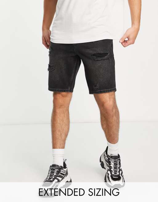 ASOS DESIGN - Forvaskede slim sorte denimshorts med flænser