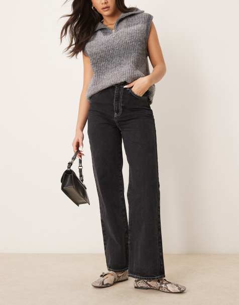 ASOS DESIGN - Forvaskede sorte dad-jeans med kontrastfarvede stikninger - view 1