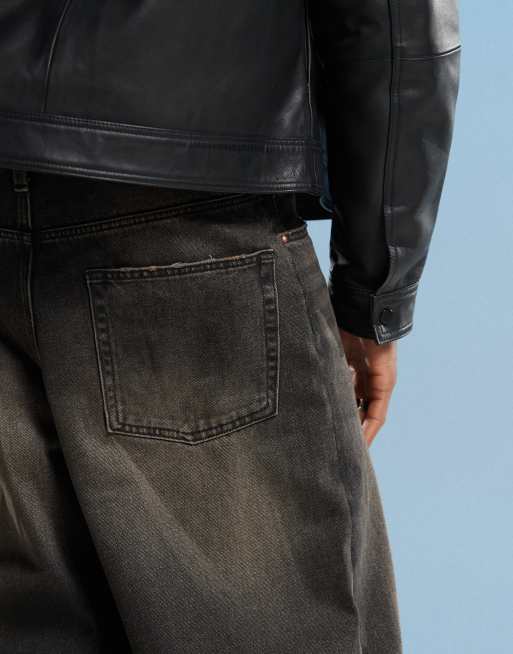 ASOS DESIGN - Forvaskede sorte jeans med ekstra brede ben og brun farve, 4 af 5