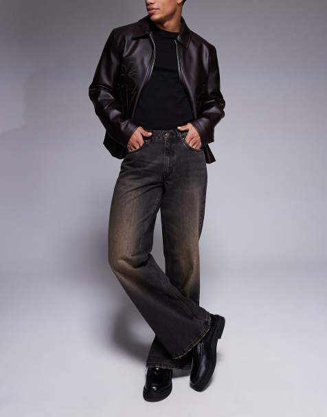 ASOS DESIGN - Forvaskede sorte jeans med svaj, brede ben og brun toning - view 1