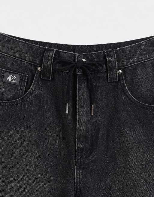 ASOS DESIGN - Forvaskede sorte mellemlange denim-jorts med bindebånd, 8 af 9