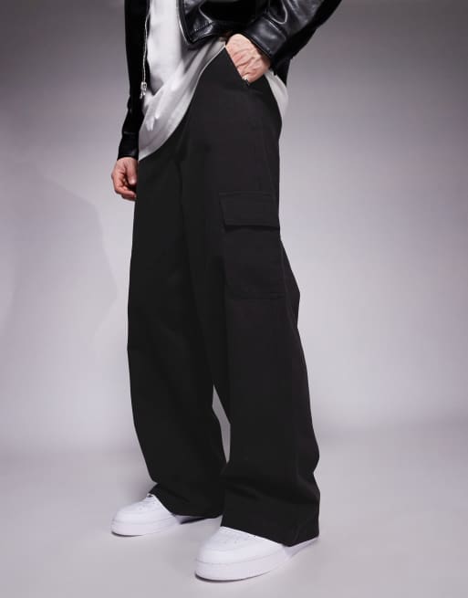 ASOS DESIGN - Forvaskede sorte og super-baggy pull-on cargobukser