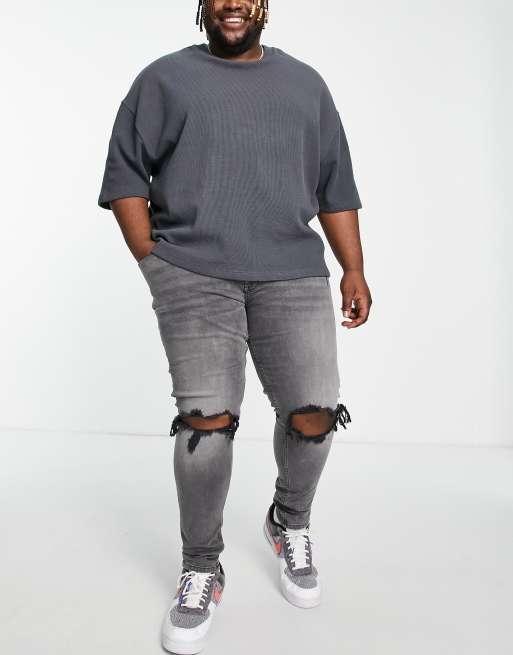 ASOS DESIGN - Forvaskede sorte skinny-jeans med knæ-flænger, 2 af 4