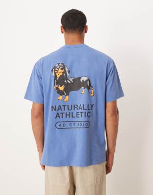 ASOS DESIGN - Forvasket blå afslappet T-shirt med hundegrafik - view 1