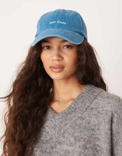 ASOS DESIGN - Forvasket blå kasket med broderet "sun daze"-slogan - view 1