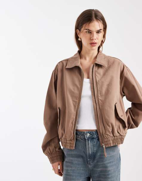 ASOS DESIGN - Forvasket brun bomber-jakke i bomuld - view 1