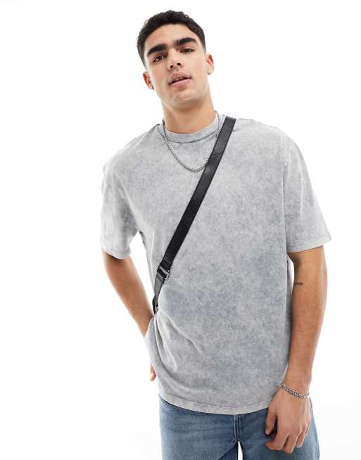 ASOS DESIGN - Forvasket grå oversized T-shirt med kosmisk print på ryggen, 2 af 4