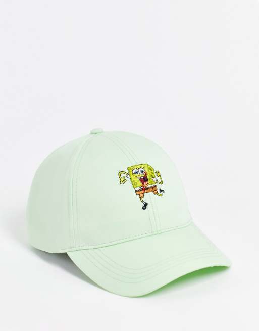 ASOS DESIGN - Forvasket grøn baseballcap med SvampeBob