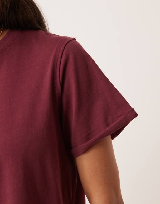 ASOS DESIGN - Forvasket kirsebærrød, løstsiddende og regular fit-T-shirt med rå kanter, 2 af 4