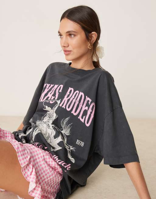 ASOS DESIGN - Forvasket koksgrå oversized T-shirt med Texas Rodeo-grafik, 2 af 4