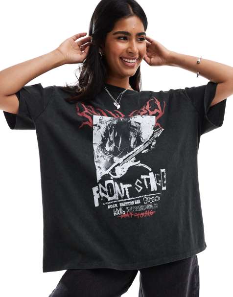 ASOS DESIGN - Forvasket koksgrå t-shirt med oversized pasform og skelet-rockgrafik - view 1