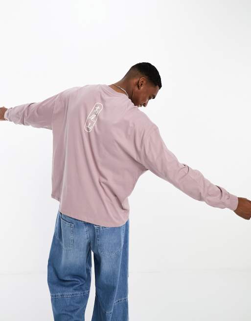 ASOS DESIGN - Forvasket lilla oversized langærmet T-shirt med tekstprint på bryst og ryg