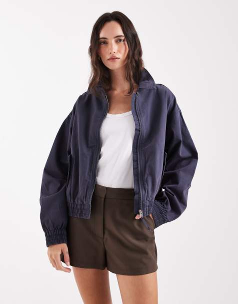 ASOS DESIGN - Forvasket marineblå bomber-jakke i bomuld - view 1