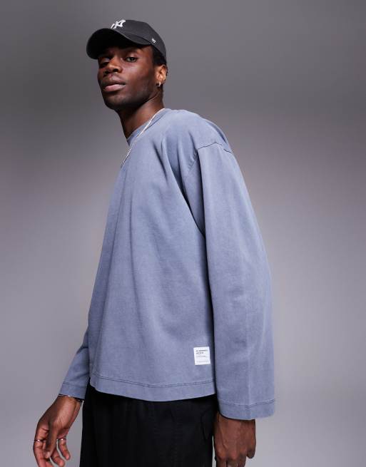 ASOS DESIGN - Forvasket marineblå, oversized og firkantet T-shirt i kraftigt stof med sænkede skuldre