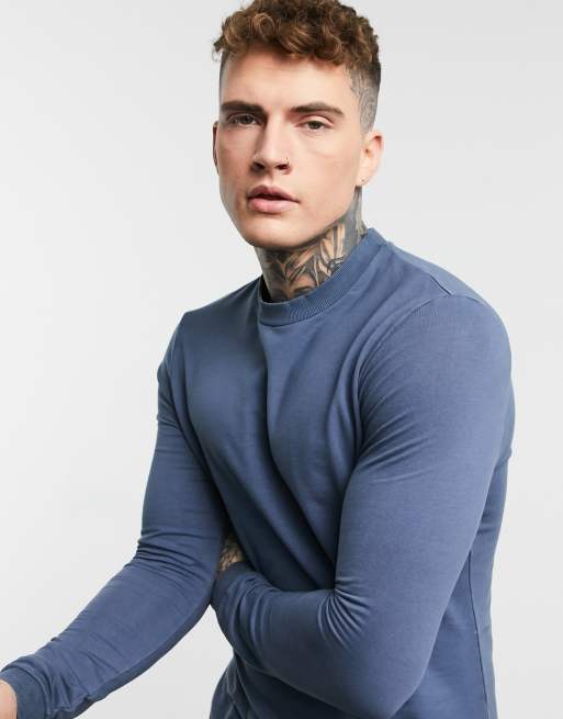 ASOS DESIGN - Forvasket marineblå tætsiddende sweatshirt - NAVY